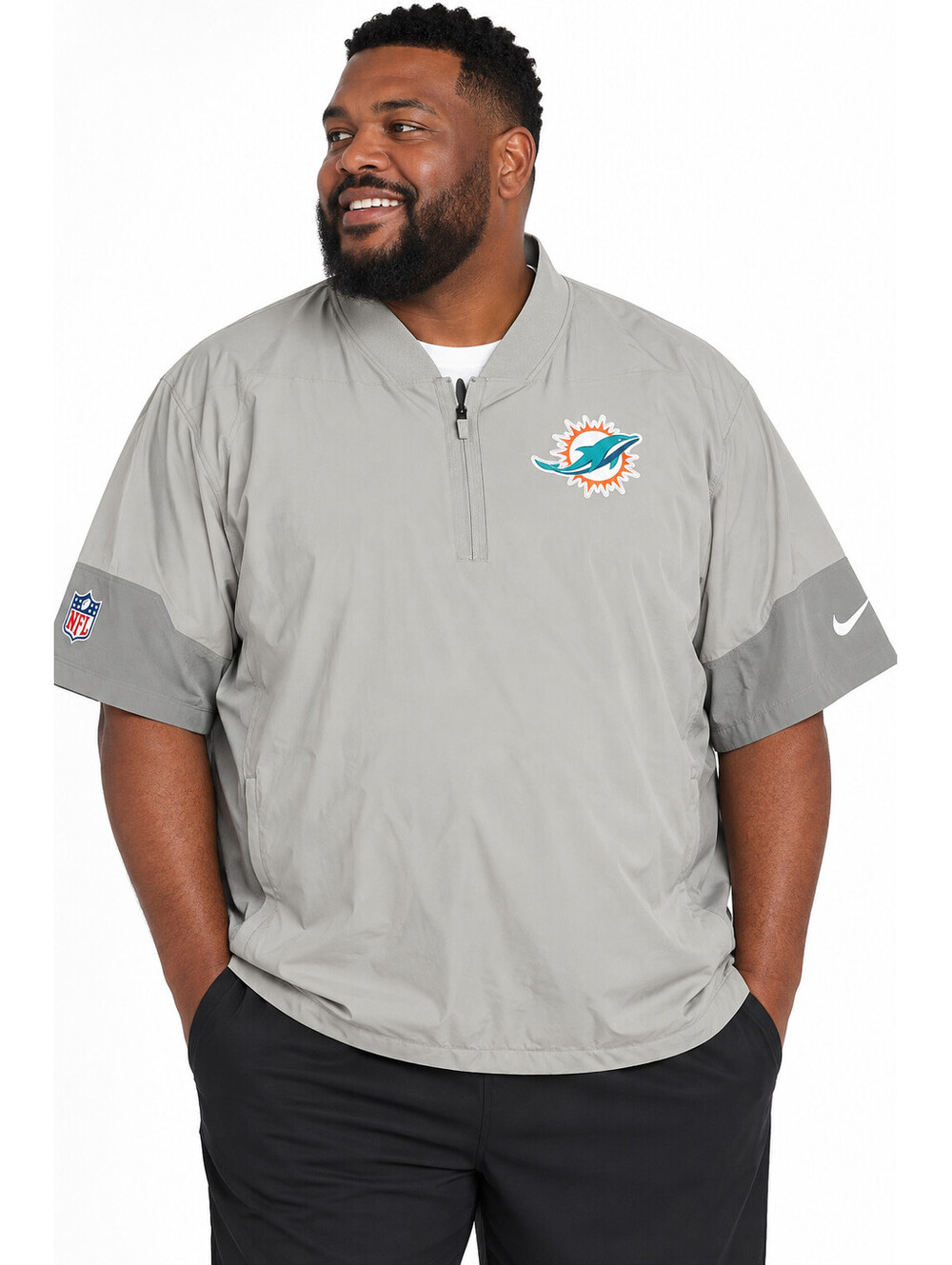Nike Miami Dolphins Sideline Coach Jacket 3XL Gray NFL Short Sleeve 1/4 Zip NWOT